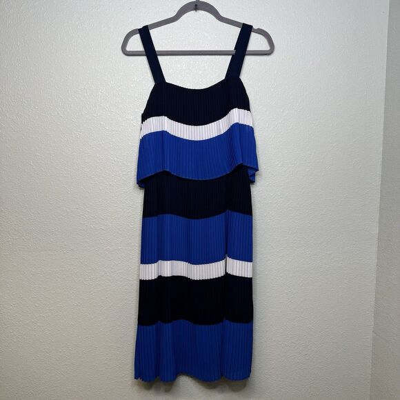 New Michael Kors Striped Tiered Pleated Chiffon Midi Dress Square Neck Size 6 - Picture 1 of 4